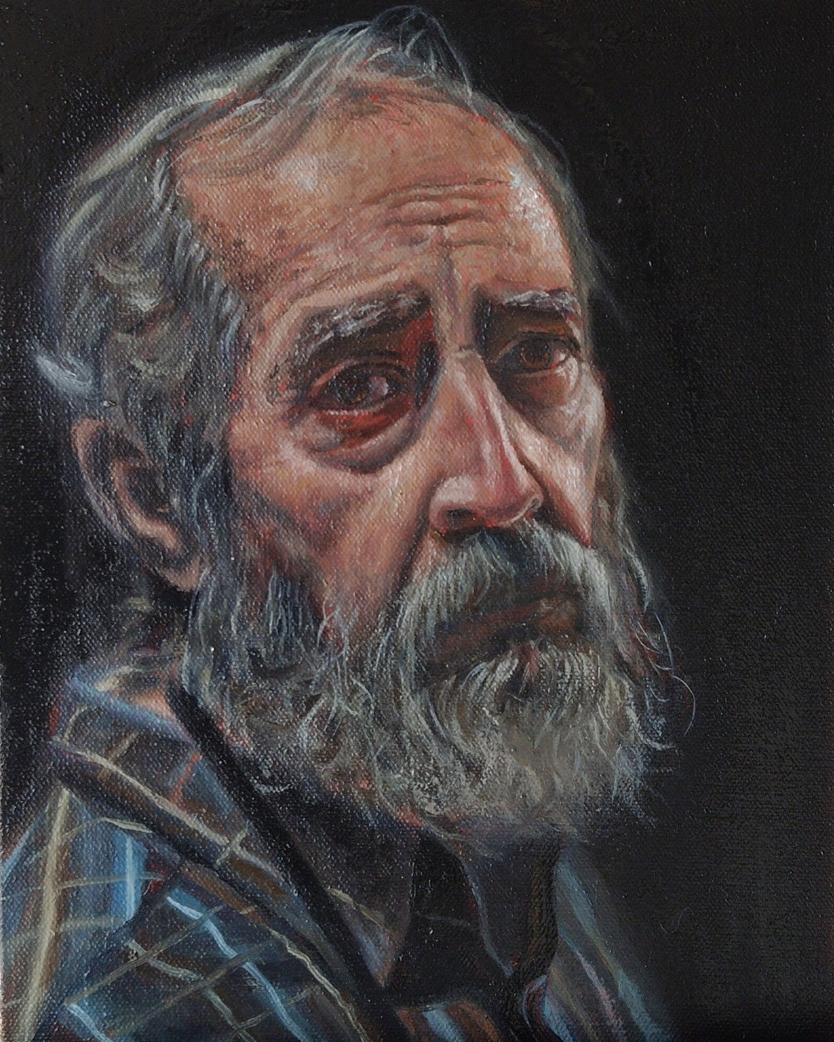 Retrato de hombre con barba en caballete, obra de 25 × 20 cm